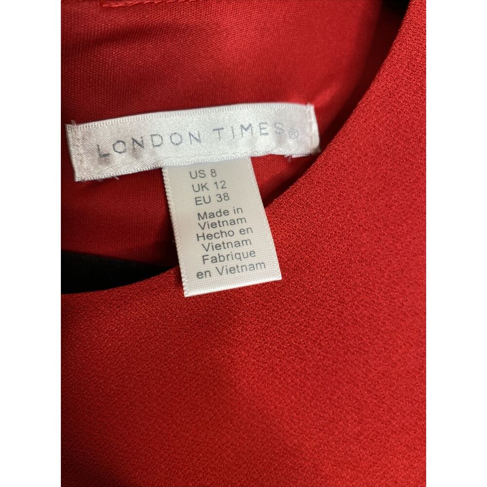 London Times Fit & Flare Crepe Dress Scarlet Red Peep Below Knee Size 8 NWT - Picture 6 of 7